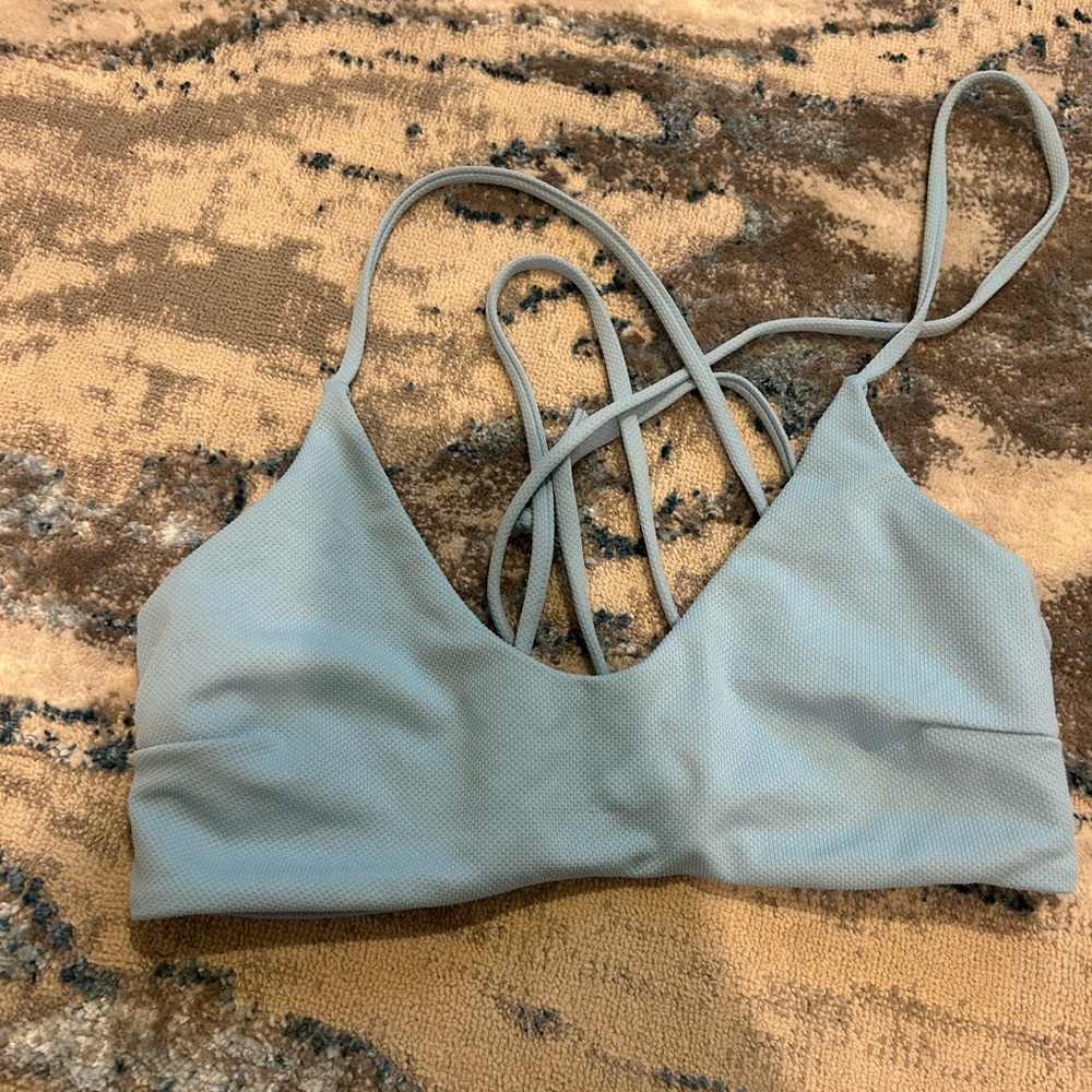 Gray Strappy Bikini Top with Criss-Cross Design